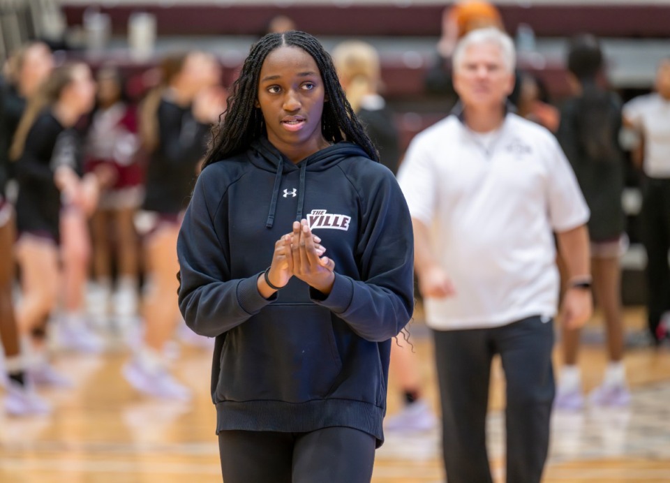 <strong>Collierville High School's leading scorere, Hilary Shikuku, was unable to play in Jan. 24, 2025 game against Cordova High School due to a leg injury.</strong> (Greg Campbell/Special to The Daily Memphian)