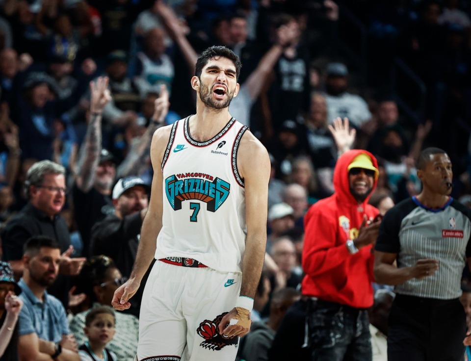 <strong>Memphis Grizzlies forward Santi Aldama celebrates during action against the Orlando Magic on Saturday, Oct. 26, 2024.</strong> (Mark Weber/The Daily Memphian file)