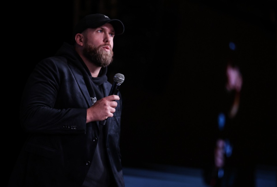 <strong>xAI's Brent Mayo speaks at the Greater Memphis Chamber's annual luncheon at the Peabody Dec. 4, 2024.</strong> (Patrick Lantrip/The Daily Memphian)