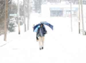 <strong>An individual braves the frigid temperature and snowy conditions Feb. 19.</strong> (Mark Weber/The Daily Memphian)