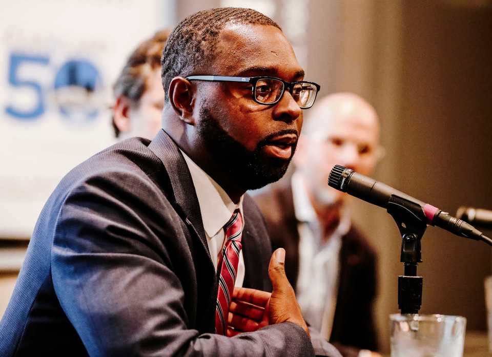 <strong>Paul Young responds to questions from the audience at The Daily Memphian's "Developing Memphis" seminar on Oct. 11, 2018, at the Brooks Museum. </strong>(Houston Cofield/Daily Memphian)