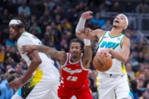 <strong>Memphis Grizzlies guard Ja Morant (12) tries to stop Indiana Pacers guard Andrew Nembhard (2) in Indianapolis, Thursday, Feb. 20, 2025.</strong> (Michael Conroy/AP)