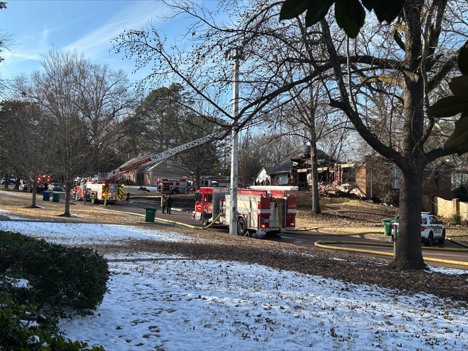 <strong>Germantown firefighters extinguish a house fire Friday afternoon, Feb. 21, 2025.</strong> (Abigail Warren/The Daily Memphian)