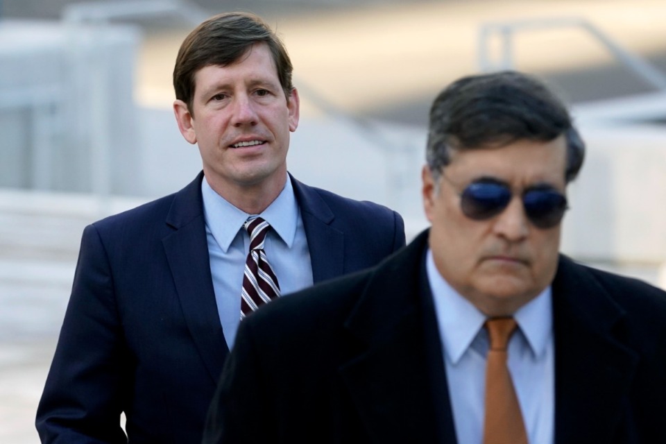 <strong>Former Republican state Sen. Brian Kelsey, left, arrives at federal court, Nov. 22, 2022, in Nashville, Tenn.</strong>&nbsp;. (AP Photo/Mark Humphrey, File)