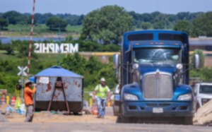 <strong>Construction crews work on the site of the future home of the Memphis Art Museum Downtown on July 2, 2024.</strong> (Patrick Lantrip/The Daily Memphian)