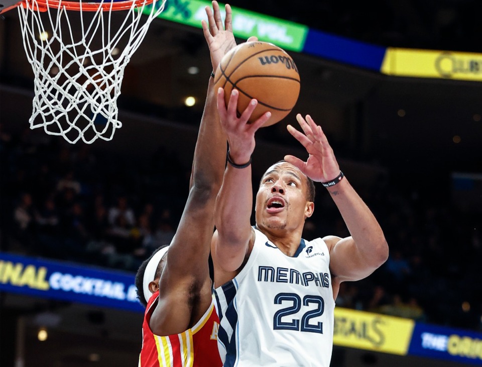 <strong>Memphis Grizzlies guard Desmond Bane drives to the basket against the Atlanta Hawks on Monday, March 3, 2025.</strong> (Mark Weber/The Daily Memphian)