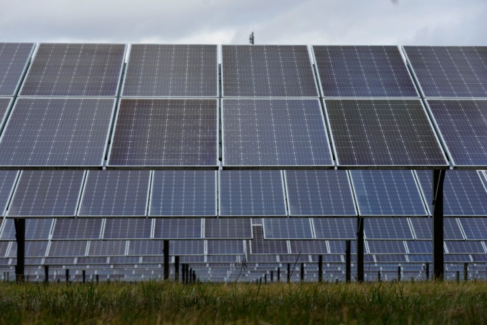 <strong>Solar panels work at the DTE O'Shea Solar Park in Detroit, Nov. 16, 2022. Memphis Light, Gas and Water could generate electricity for the first time in decades.&nbsp;</strong>(AP Photo/Paul Sancya, File)