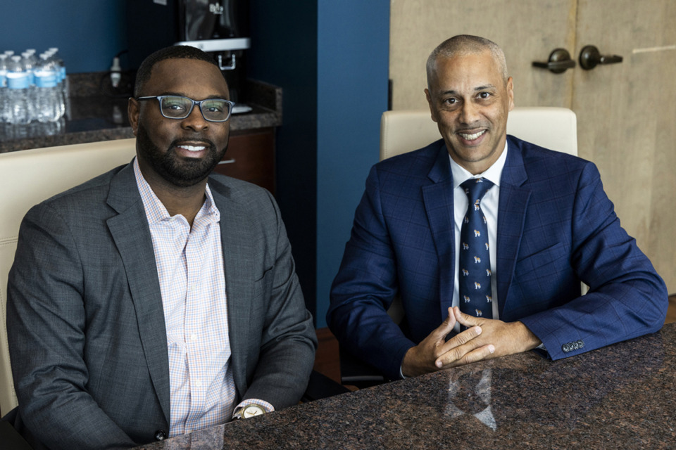 <strong>Mayor Paul Young, left, and Memphis&rsquo; public safety consultant Fausto Pichardo pose for a photo at City Hall.</strong> (Brad Vest/Special to The Daily Memphian)