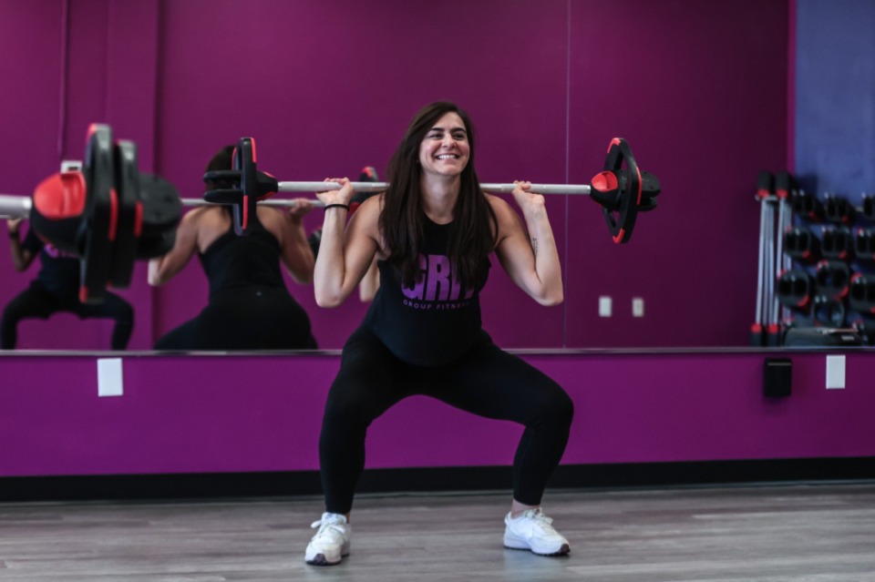 <strong>Melissa Bamford leads a workout at Grit Group Fitness on Poplar Avenue Mar. 6, 2025.</strong> (Patrick Lantrip/The Daily Memphian)