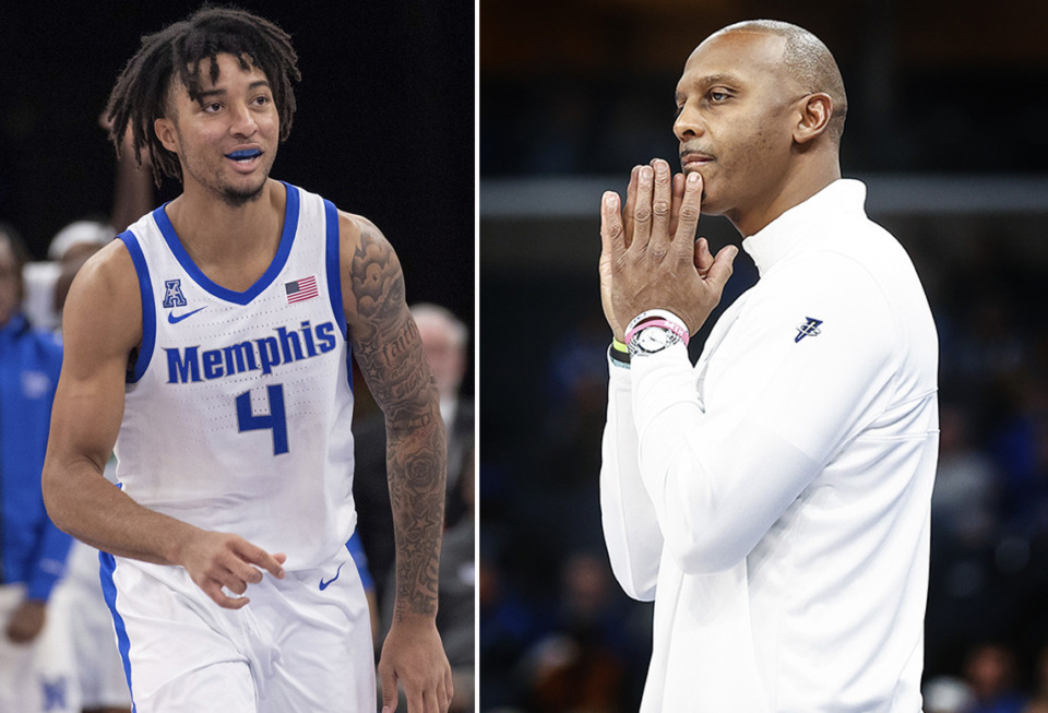 <strong>Memphis Tigers guard PJ Haggerty (left) and coach Penny Hardaway have won American Athletic Conference honors.</strong> (Nikki Boertman/AP Photo, Mark Weber/The Daily Memphian file)