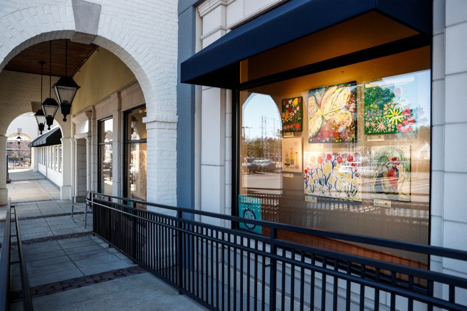 <strong>Saddle Creek has put artwork on display at the empty bay where Brooks Brothers used to be.</strong> (Mark Weber/The Daily Memphian)