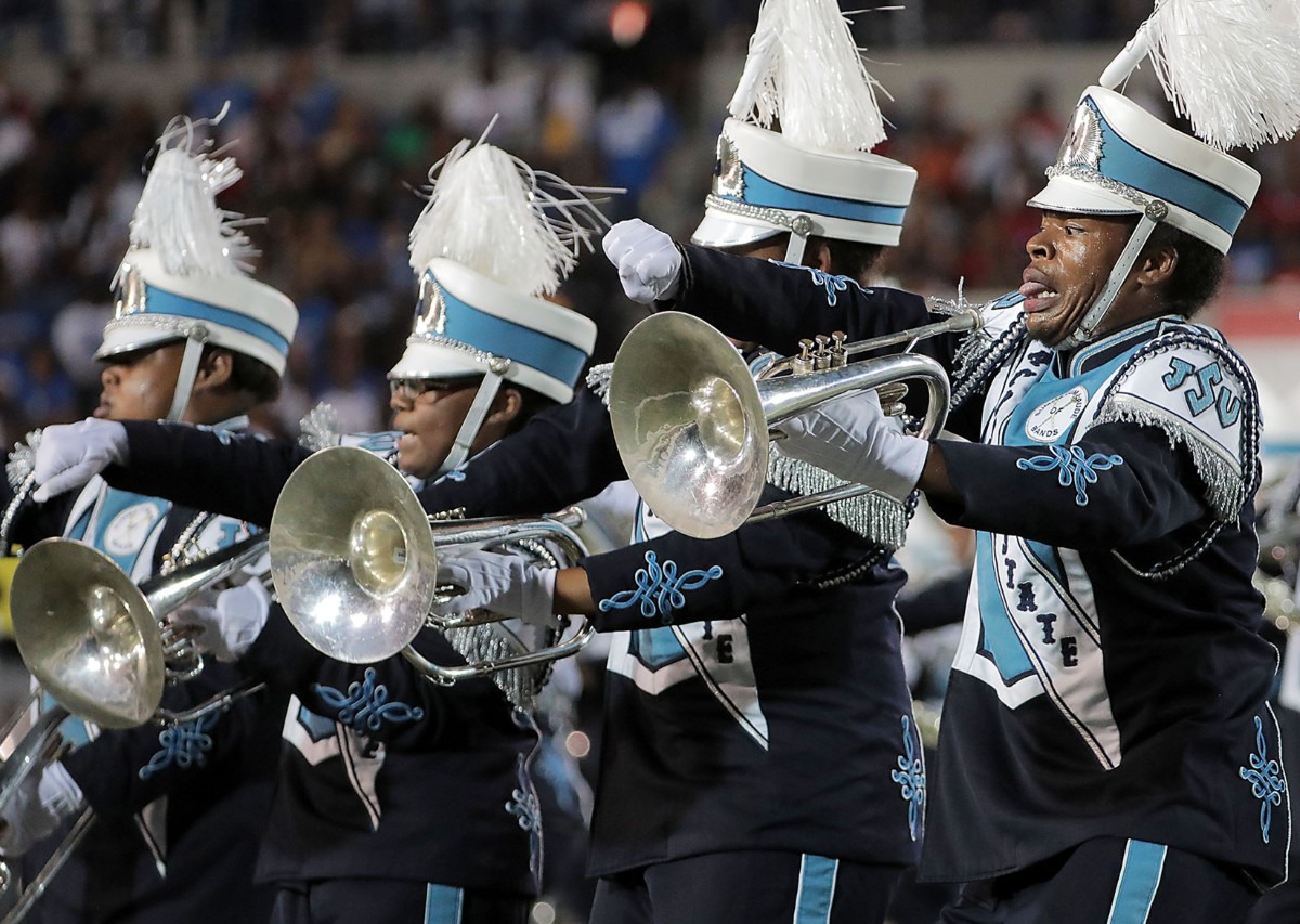 <strong>The Jackson State University band performs during the halftime show of the 30th annual Southern Heritage Classic at Liberty Bowl Memorial Stadium in Memphis on Saturday, Sept. 14, 2019. </strong>(Patrick Lantrip/Daily Memphian)