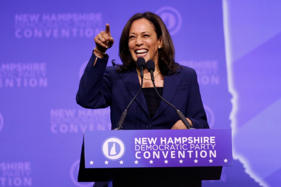 <strong>Democratic presidential candidate Sen. Kamala Harris, D-Calif., speaks during the New Hampshire state Democratic Party convention on Sept. 7, 2019, in Manchester, N.H.</strong> (AP Photo/Robert F. Bukaty)
