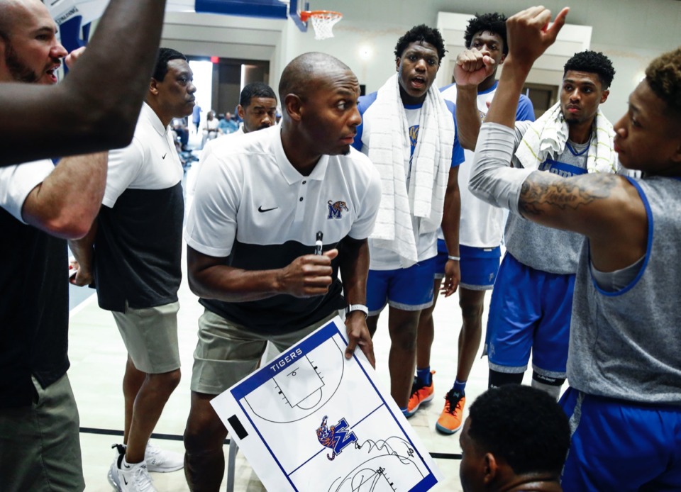 <strong>With less local talent available, Memphis Tigers head coach Penny Hardaway (center, in the Bahamas Aug. 15) and his team are casting a wide recruitment net.</strong> (Mark Weber/Daily Memphian).