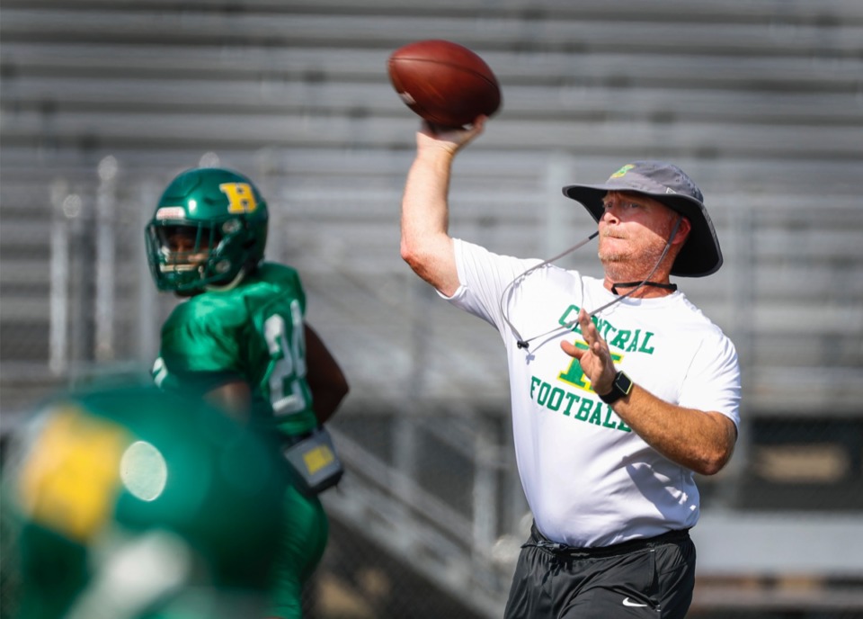 <strong>"You open up with Cordova and Houston and that's not the time to be figuring things out," said Central High School head football coach Major Wright, seen here throwing a pass during practice Sept. 17. "But that's what we were doing."&nbsp;</strong>(Mark Weber/Daily Memphian)