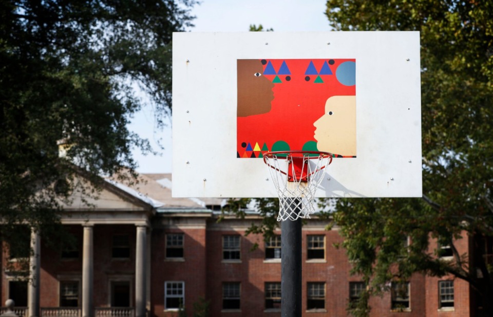 <strong>Chickasaw Heritage Park&rsquo;s basketball court will soon be restored as part of Project Backboard. Since the court&rsquo;s original makeover, the organization has more experience making the designs durable and the artist, Nina Chanel Abney, has become acclaimed.</strong> (Mark Weber/Daily Memphian)