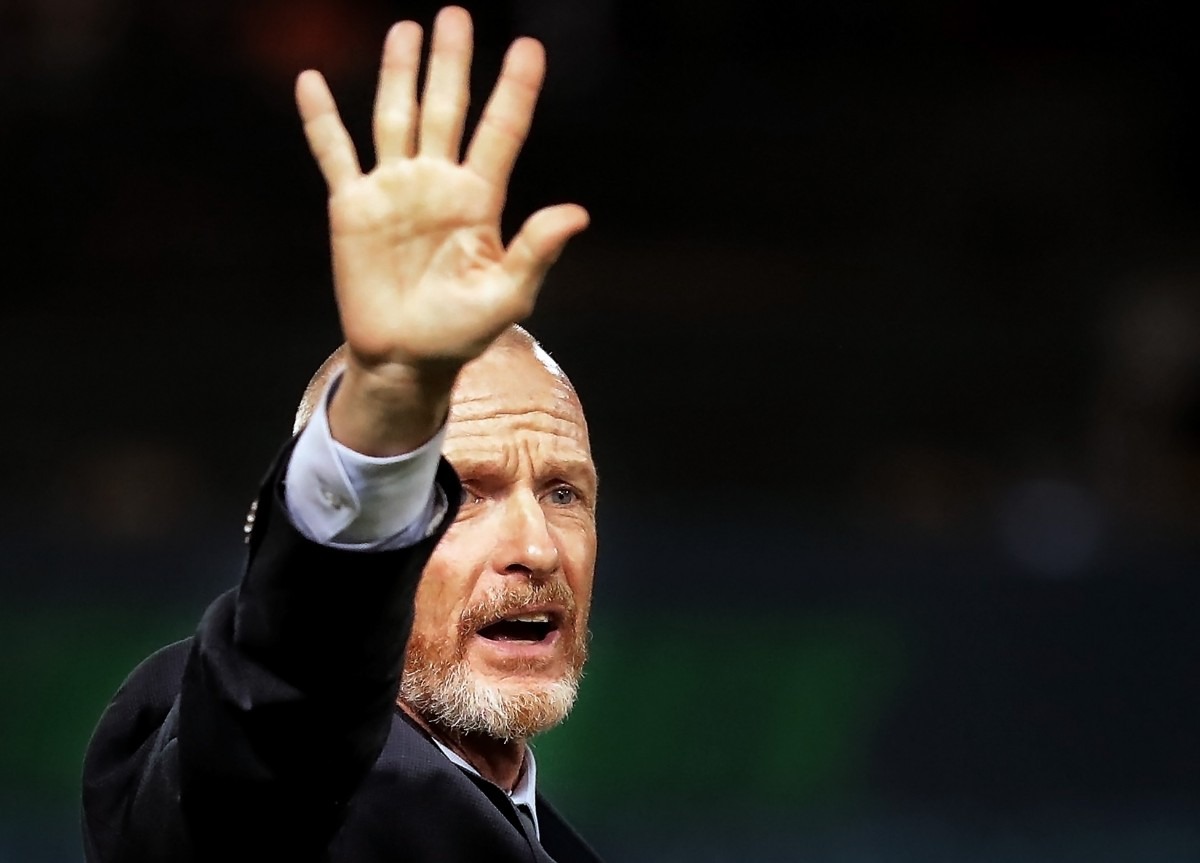 <strong>Memphis head coach Tim Mulqueen directs his team on the field during 901FC's 1-0 win over St. Louis at AutoZone Park on Sept. 21, 2019.</strong> (Jim Weber/Daily Memphian)