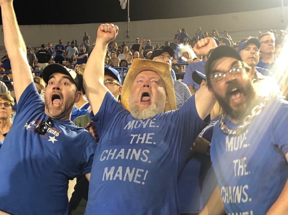 <strong>&ldquo;I have no idea what that was called,&rdquo; says diehard Tigers fan Eric Groff (center) of his dance. &ldquo;I challenge the internet to come up with a name for me.&rdquo; </strong>(Drew Hill/Daily Memphian)