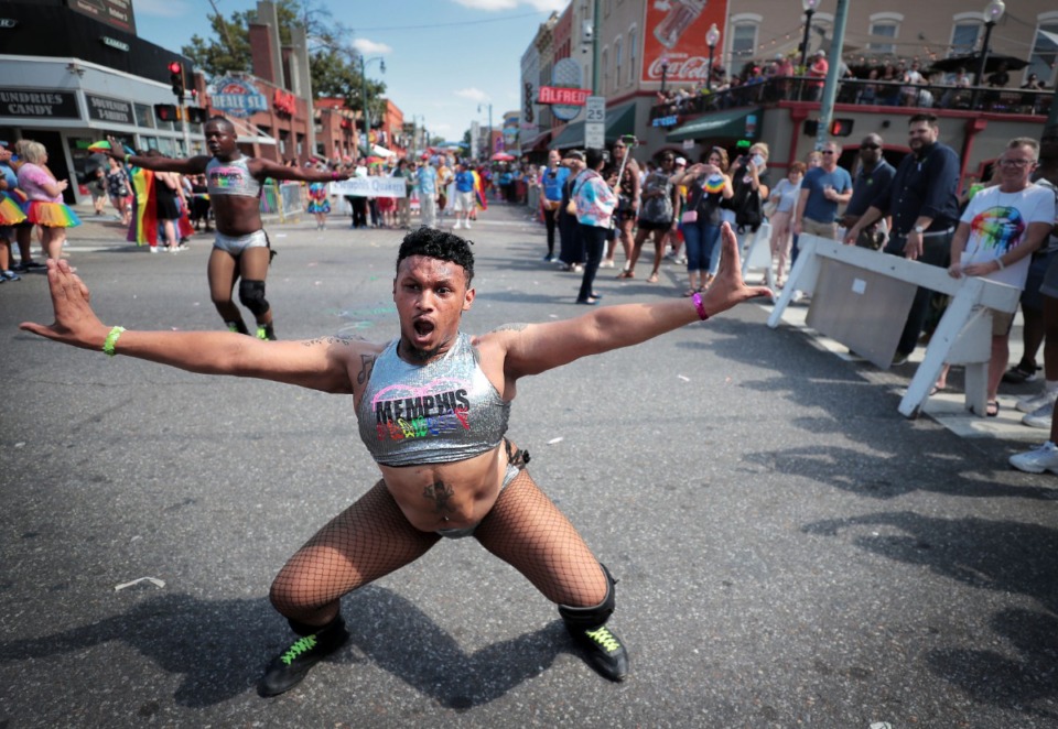 <strong>Dancers with Memphis Blackout perform on Beale Street during the 16th annual Memphis Pride Parade on Saturday, Sept. 28.</strong> (Jim Weber/Daily Memphian)