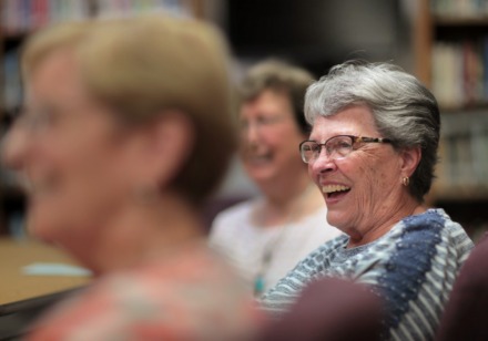 <strong>Martha Nielson (left) Judith Rosenthal and Helen Van Stone (right) talk about their reasons for participating in the Genesis program during an interview at the Kirk in the Pines Presbyterian Church at Hot Springs Village.</strong> (Jim Weber/Daily Memphian)