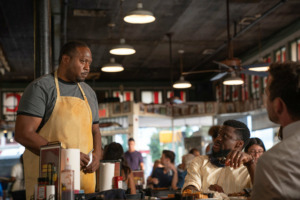 <strong>Anthony Bertram (left) plays restaurateur Charlie Cooper and Michael Luwoye portrays attorney Anthony Little at Blues City Cafe, in episode 2 of "Bluff City Law."</strong> (Connie Chornuk/NBC)