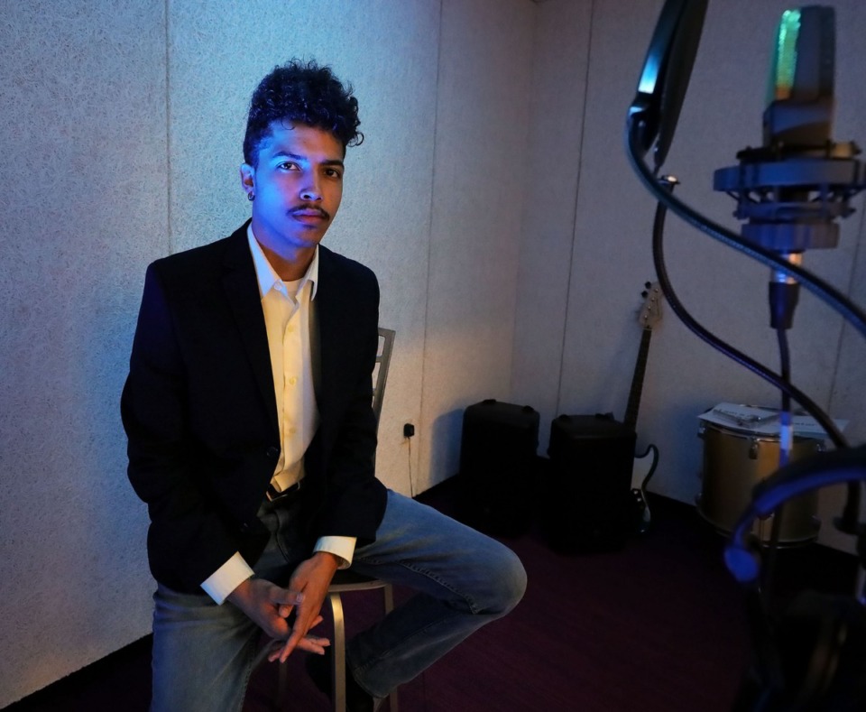<strong><span>The Consortium MMT, where musician Brandon Lewis sits in one of the Talent Development Complex studios, was created by David Porter to help artists through the process of producing records and forging careers.</span></strong> (Patrick Lantrip/Daily Memphian)