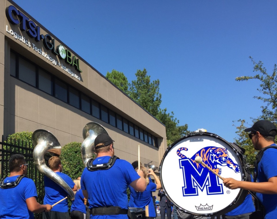<strong>A University of Memphis Tigers pep band helped celebrate CTSI Global's new headquarters on Friday, Oct. 4. CEO Ken Hazen is a U of M alumnus and former alumni association president. </strong>(Wayne Risher/Daily Memphian)