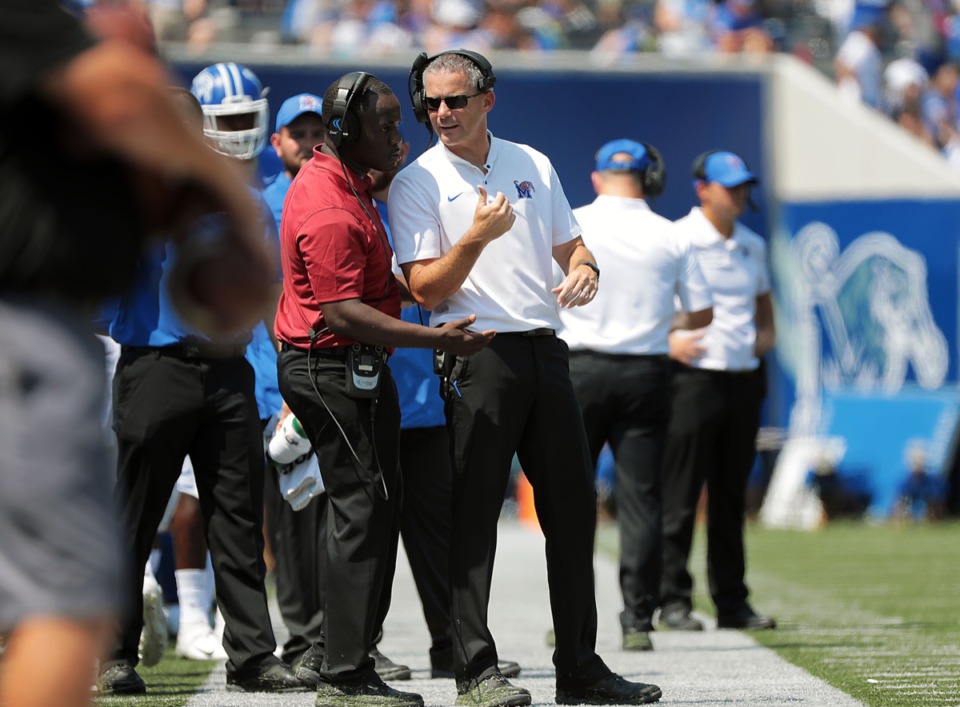 <strong><span class="s1">&ldquo;This is the best defense we&rsquo;ve played this year,&rdquo; said Tigers head coach Mike Norvell (center, at the Southern University game Sept. 7). &ldquo;They&rsquo;re extremely talented. They have great length, and experience. Their three linebackers can play anywhere in the country.&rdquo; </span></strong><span class="s1">(Patrick Lantrip/Daily Memphian)</span>