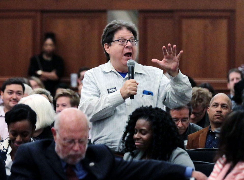 <strong>Charles Belenky argues against the block grant proposal for TennCare during a town hall meeting at the University of Memphis Oct. 15.</strong> (Patrick Lantrip/Daily Memphian)