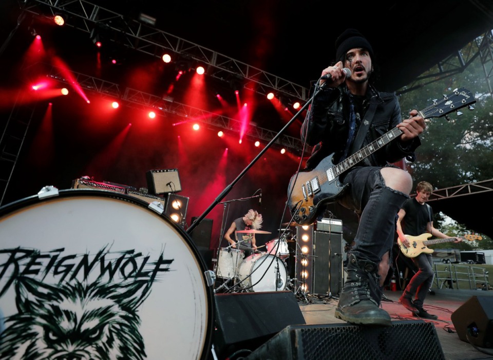 <strong>Reignwolf guitarist and singer Jordan Cook performs at the third annual Mempho Music Festival at Shelby Farms Oct. 19, 2019.</strong> (Patrick Lantrip/Daily Memphian)