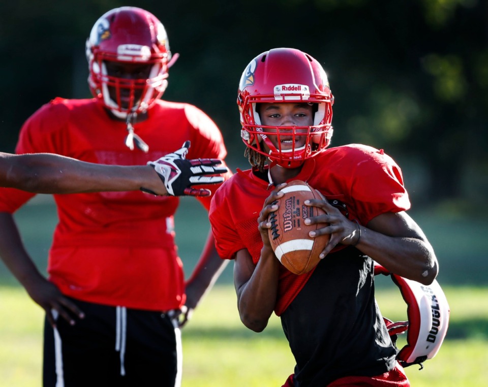 <strong>Wooddale quarterback John Jones looks to make a throw during practice on Oct. 23, 2019.</strong> (Mark Weber/Daily Memphian)