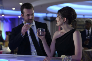 <strong>Jake (Barry Sloane) and Sydney (Caitlin McGee) toast at the Peabody Hotel in "Bluff City Law."</strong> (Katherine Bomboy/NBC)