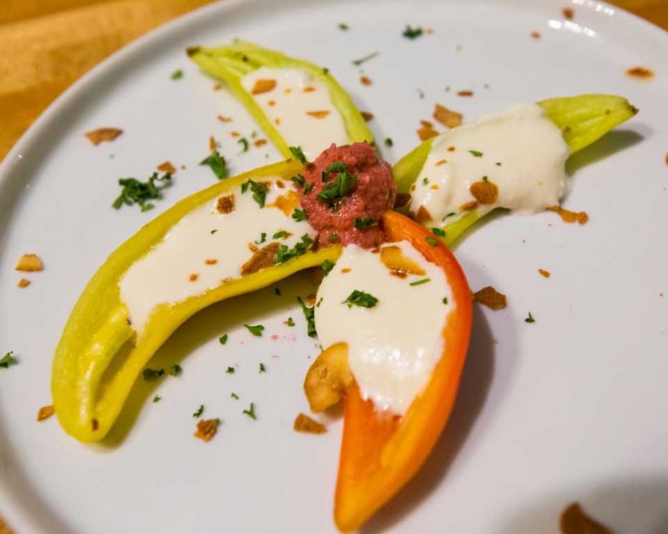 <strong>Feta-stuffed sweet peppers&nbsp;are crunchy and sweet, filled with a feta cream and served with a finely pureed dollop of tapenade in the middle.</strong> (Ziggy Mack/Special to Daily Memphian)