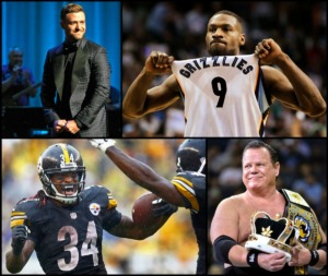 <strong>Justin Timberlake (clockwise from top left), Tony Allen, Jerry Lawler and DeAngelo Williams are among The Daily Memphian staff picks for ESPN GameDay's "guest picker."</strong>
