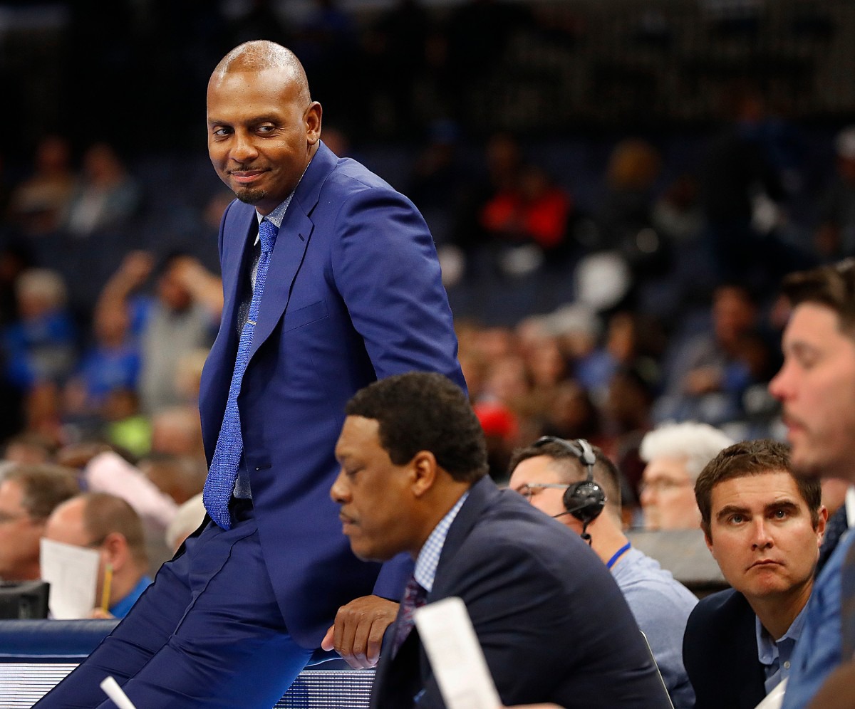 <strong>Memphis head coach Penny Hardaway smiles on the bench during the final minutes of a 97-64 victory over South Carolina State Tuesday, Nov. 5, 2019, at FedExForum.</strong> (Mark Weber/Daily Memphian)
