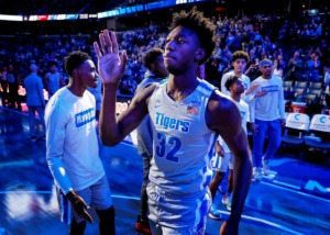 <strong>Memphis center James Wiseman (middle) is announced during player introductions before taking on UIC on Nov. 8, 2019, at FedExForum.</strong> (Mark Weber/Daily Memphian)