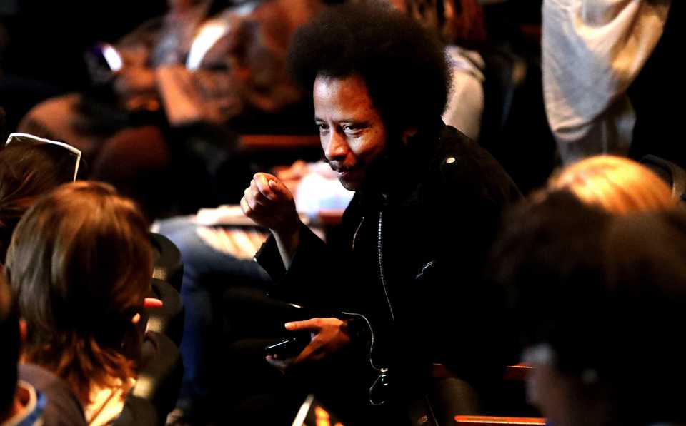 <strong>Boots Riley, director of "Sorry to Bother You," speaks with attendees of Indie Memphis' Black Filmmakers Pitch Rally on Nov. 2, 2018, at Playhouse on the Square. </strong>(Houston Cofield/Daily Memphian)