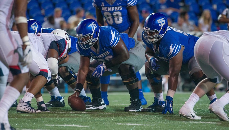 <strong>Isaac Ellis (on the line last season as No. 76) has played multiple positions on the Memphis Tigers offensive line.</strong> (Courtesy gotigersgo.com)