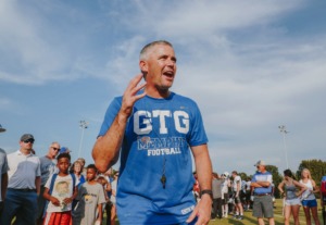 <strong>Former Memphis Tigers head coach Mike Norvell gives a quick speech on Fan Day in 2018.</strong>&nbsp;(Daily Memphian file)