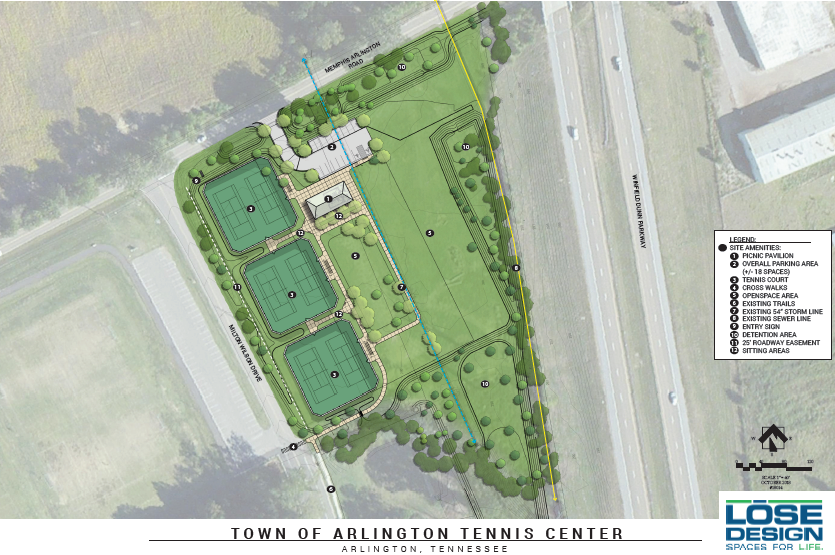 <strong>The $1.8 million Arlington Tennis Center will adjoin the town&rsquo;s existing sports complex at the southeast corner of Memphis-Arlington and Milton Wilson roads.</strong> (Courtesy of the town of Arlington)