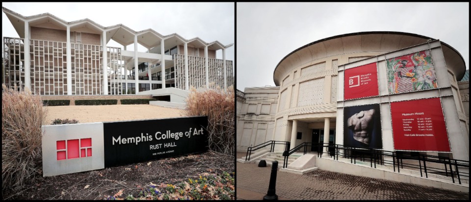 <strong>Memphis College of Art's Rust Hall (left) and the Brooks Museum are the focus of a search to find new tenants for the two historic buildings in Overton Park.</strong> (Jim Weber/Daily Memphian)
