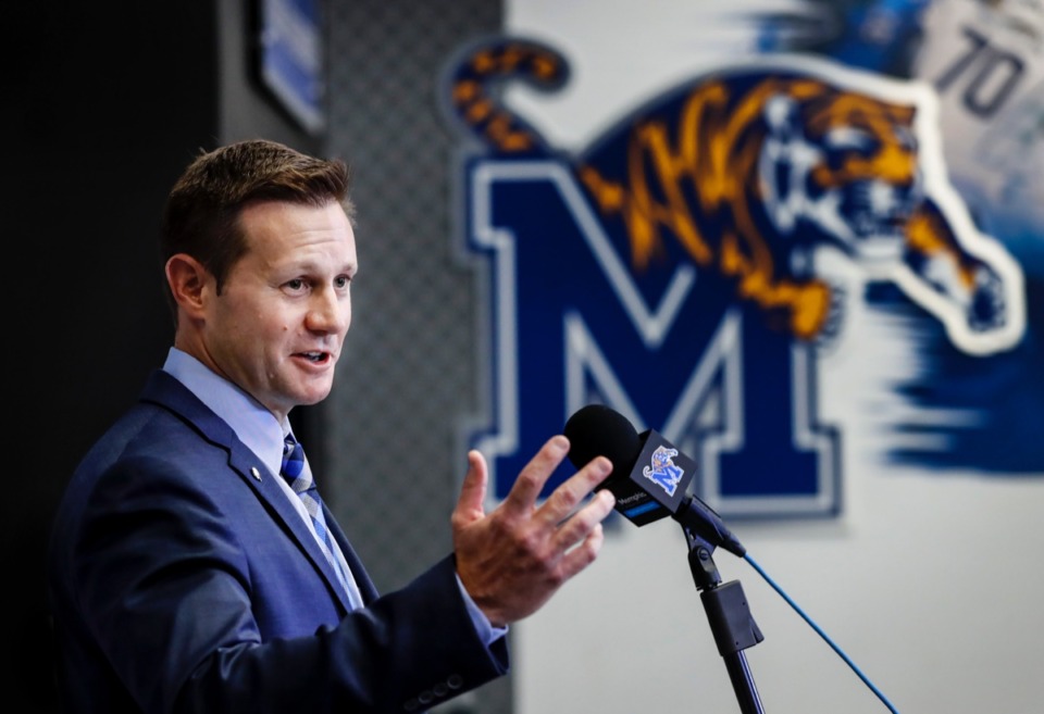 <strong>Memphis interim head coach Ryan Silverfield, seen here at a Dec. 8 presser, is among the Mike Norvell assistants expected to be at the Cotton Bowl.</strong> (Mark Weber/Daily Memphian)