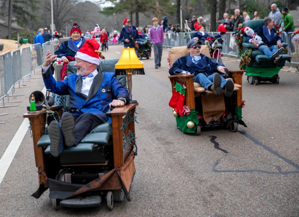 <strong>The Blues Krewezrs rolled through in their electrified lounge chairs decorated for the holidays during the Germantown Christmas parade on Dec. 14, 2019.</strong> (Mike Kerr/Special to Daily Memphian)