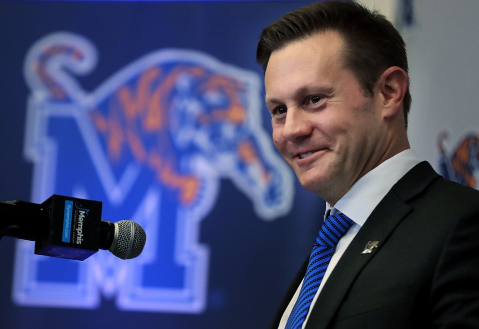 <strong>Ryan Silverfield (at the Dec. 13 press conference where his new job as head coach was announced) spent Sunday preparing the team for the Dec. 28 Cotton Bowl game against Penn State.</strong> (Jim Weber/Daily Memphian)