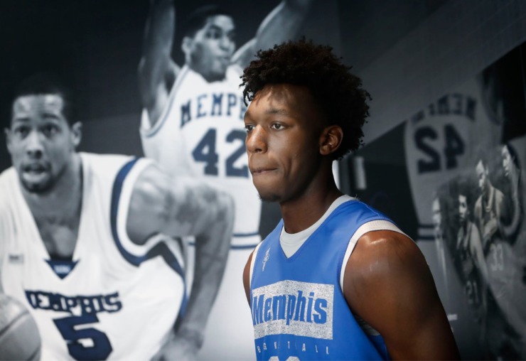 <strong>University of Memphis freshman basketball player James Wiseman talks with the media during an introductory press conference at the Laurie-Walton Family Basketball Center on June 18, 2019.</strong> (Mark Weber/Daily Memphian)