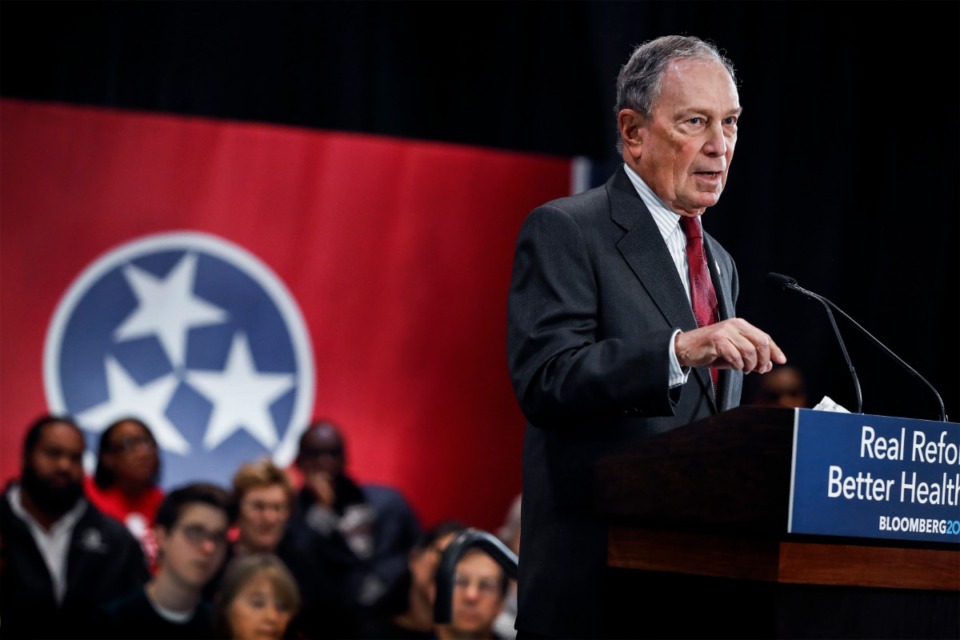 <strong>Democratic presidential contender Michael Bloomberg campaigns during a stop at Benjamin L. Hooks Central Library. Thursday , Dec. 19, 2019.</strong> (Mark Weber/Daily Memphian)
