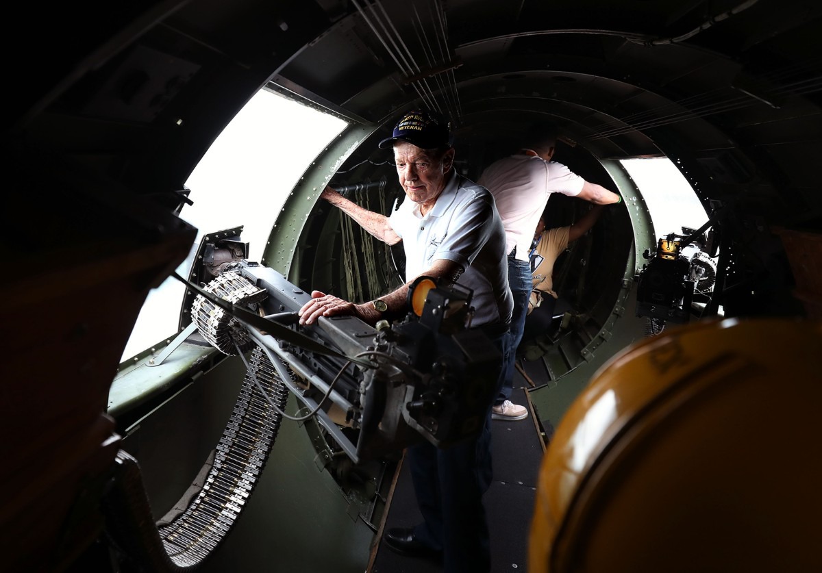 <strong>Garrett J. Williamson, 99,&nbsp; reminisces about his time as a flight engineer in World War II during a May 30, 2019, flight around the city in a restored B-17 Flying Fortress, the same type of plane he served on more than 75 years ago.</strong> (Patrick Lantrip/Daily Memphian)