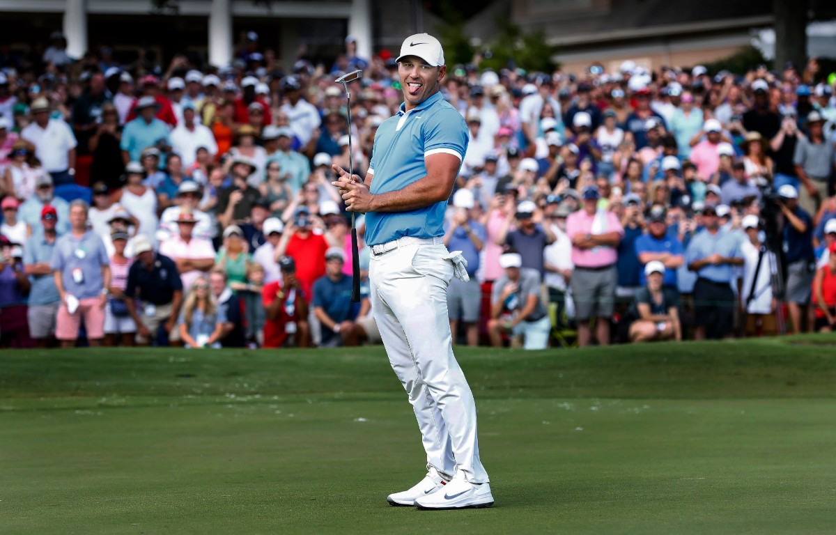 <strong>PGA golfer Brooks Koepka reacts after missing a birdie putt at hole 18, while on his way to winning the WGC-FedEx St. Jude Invitational at TPC Southwind, on July 28, 2019. Koepka shot 16 under par for the tournament and 5 under on the final day.</strong> (Mark Weber/Daily Memphian)