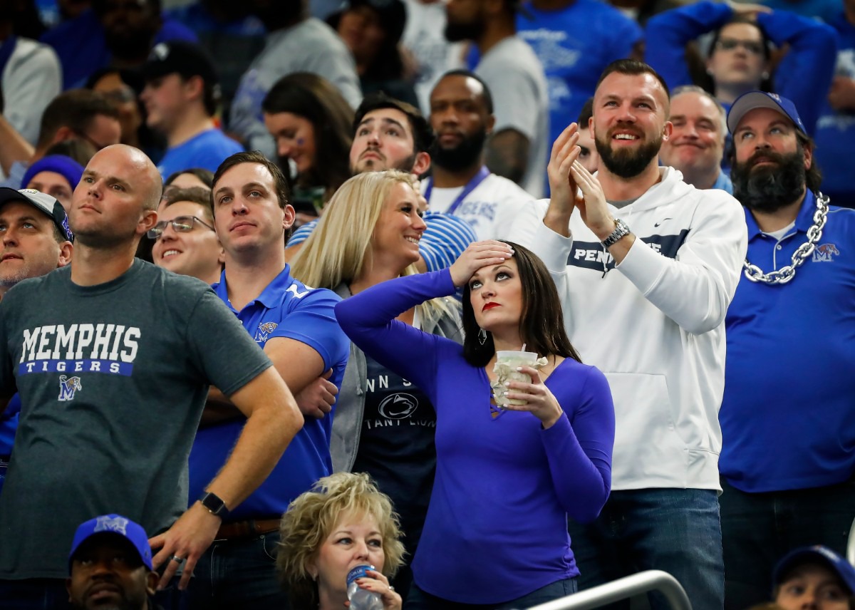 <strong>University of Memphis fans react after a Penn State touchdown at the Cotton Bowl on Dec. 28, 2019, at AT&amp;T Stadium in Arlington, Texas.</strong> (Mark Weber/Daily Memphian)