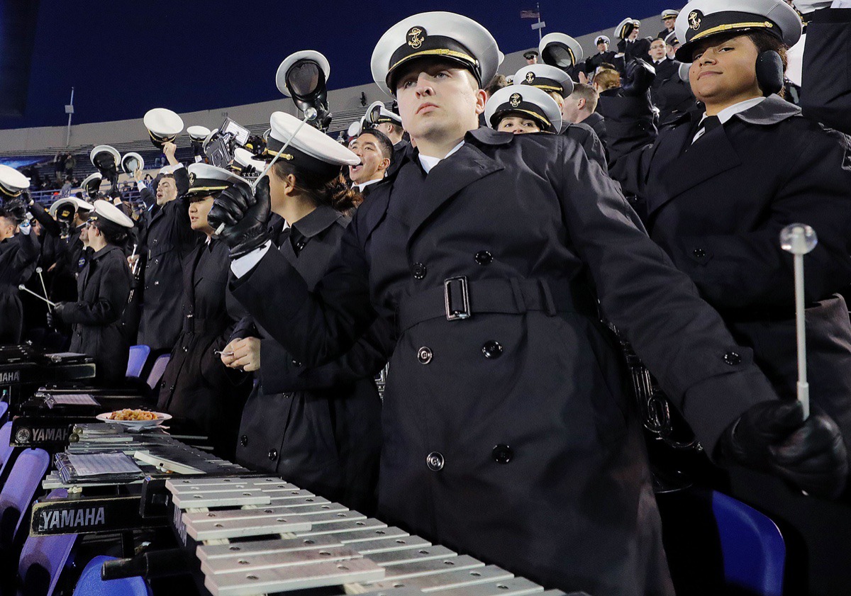 <strong>The Navy band dances during the 61st AutoZone Liberty Bowl Dec. 31, 2019.</strong> (Patrick Lantrip/Daily Memphian)